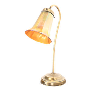 Art Deco Brass Desk Lamp With Quezal Favrile Art Glass Shade