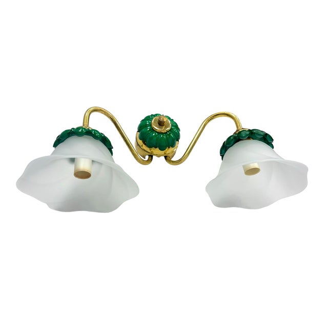 Brass Preciosa Double Wall Lamp | Czechoslovakia 1980s | Malachite Glass | Brass | E14 For Sale - Image 8 of 14