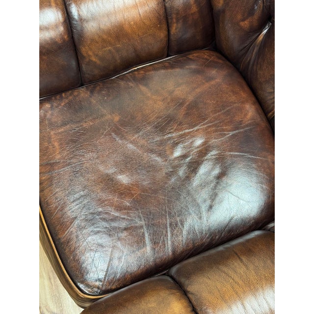 Vintage Bernhardt Tufted Leather Writers Chair With Ottoman For Sale - Image 10 of 18