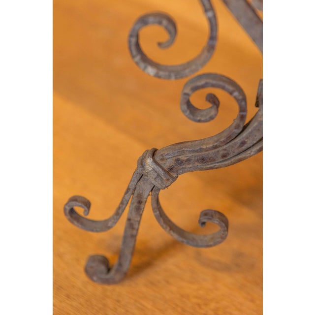 Metal Pair of Italian Wrought-Iron Plant Stands with Scrolling Motifs, circa 1900 For Sale - Image 7 of 8