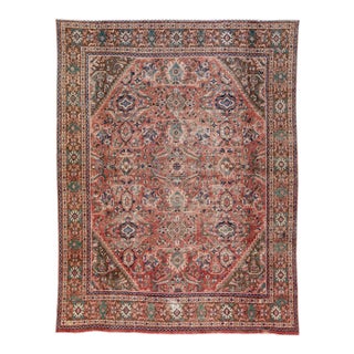 Vintage Persian Distressed Beige Handmade Floral Wool Rug For Sale