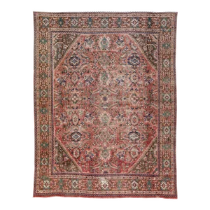 Vintage Persian Distressed Beige Handmade Floral Wool Rug