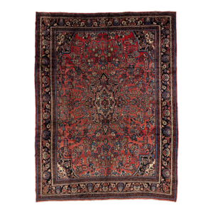 Vintage Handcrafter Hamadan Persian Wool Rug in Red With Floral Design