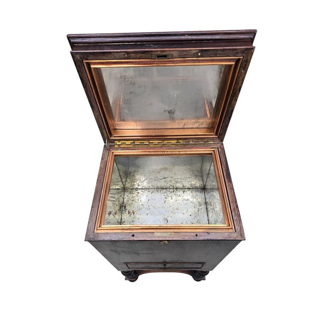 Antique English Mahogany Smoking Cabinet With Glass-Lined Humidor For Sale - Image 10 of 11
