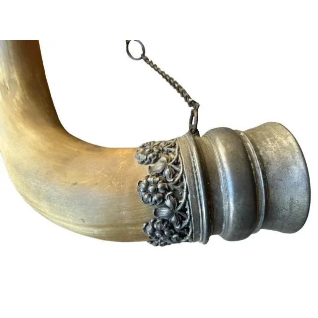 A circa 1897 steer horn trophy with pewter mounts, found in Germany — a striking piece of trophy tradition. Measures 24"W...