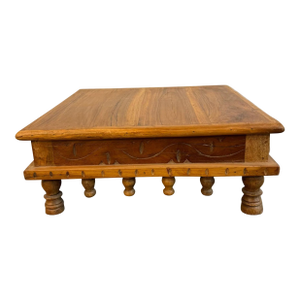 Vintage Decorative Teak Wood 18" Square Riser | Transitional Style Display Tray | Rustic Farmhouse Riser