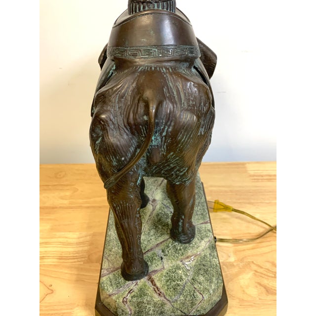 Late 20th Century Maitland-Smith Bronze Asian Elephant Table Lamp on Serpentine Marble Base For Sale - Image 13 of 14