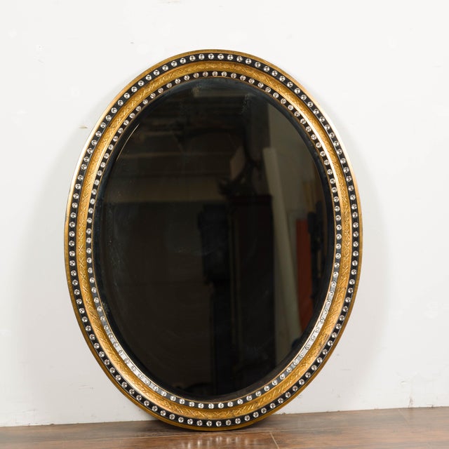Midcentury Irish Oval Gold and Black Mirror with Diamanté Décor For Sale - Image 4 of 12