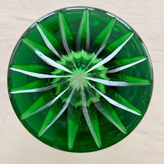 Emerald Vintage 1960s West German Cut-to-Clear Emerald Crystal Vase - 3.25 LBS For Sale - Image 8 of 12