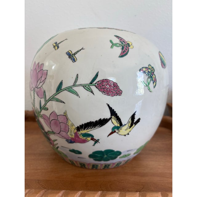 Ivory Vintage Chinese Porcelain Jardinière With Cranes & Lotus Motif For Sale - Image 8 of 11