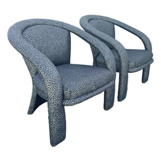 Postmodern Silver and Black Leopard Print Lounge Chairs - A Pair For Sale