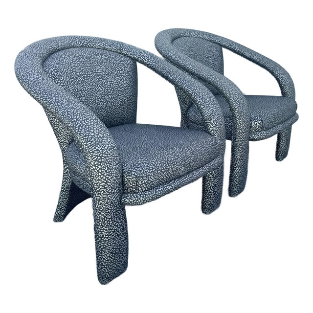 Postmodern Silver and Black Leopard Print Lounge Chairs - A Pair For Sale