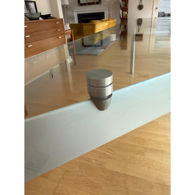 Metal Seccose Modern Industrial Metra Dining Table: Glass on Brushed Aluminum For Sale - Image 7 of 8