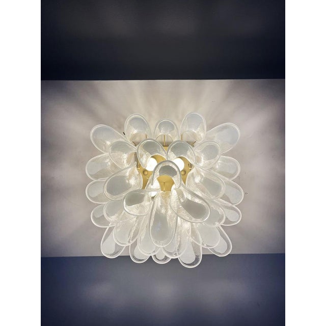 Murano Ceiling Lamp with 32 Lattimo and Clear Glass Petals, 1990s For Sale - Image 6 of 16