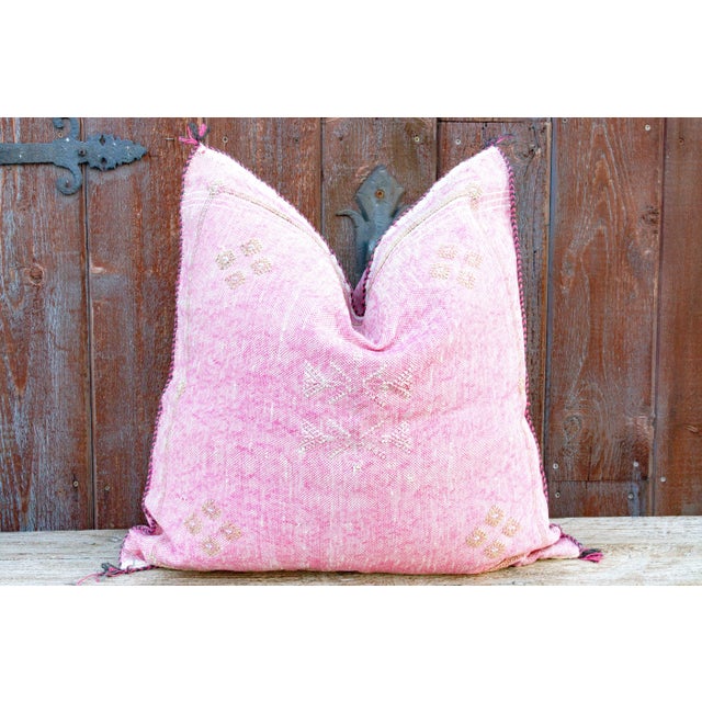 Pink Sonia Large Square Moroccan Silk Rug Pillow For Sale - Image 8 of 8