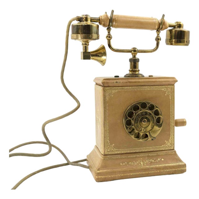 Vintage Brass and Wood Telephone, Italy, 1930s For Sale