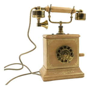 Vintage Brass and Wood Telephone, Italy, 1930s