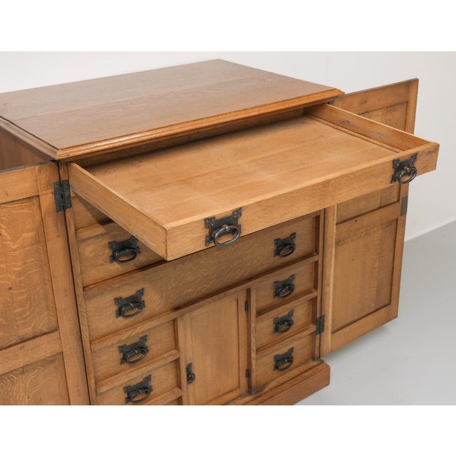 Large Arts & Crafts Cotswold School Oak Enclosed Chest of Drawers, 1906 For Sale - Image 11 of 18