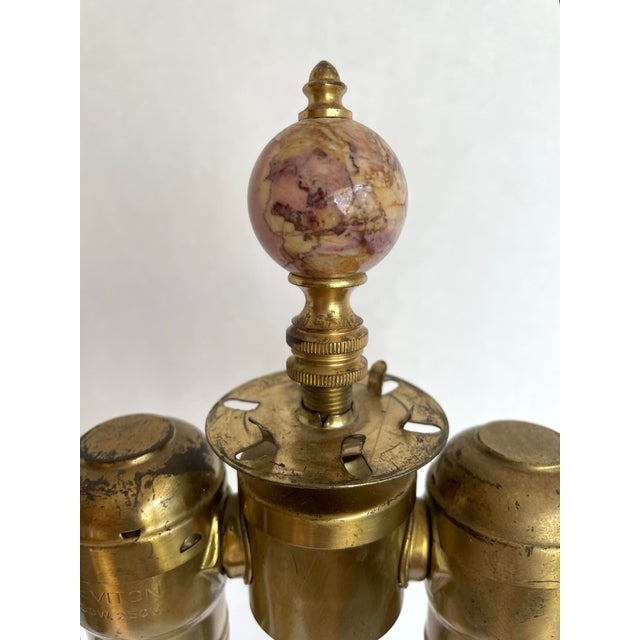 Early 20th C. Neoclassical Hollywood Regency Raspberry Marble & Brass Table Lamp For Sale In Los Angeles - Image 6 of 13