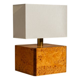 Table Lamp in Walnut Burl and Brass by Gabriella Crespi, Italy, 1970s For Sale