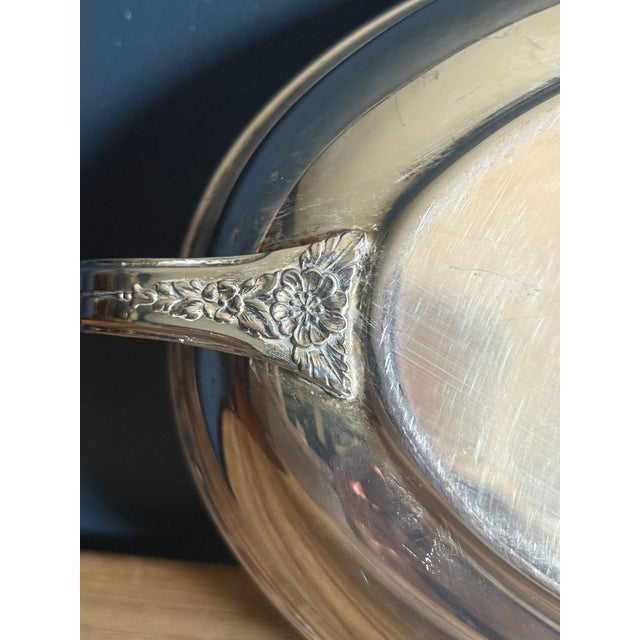 Mid 20th Century Silverplate Oval Serving Dish With Floral Handles For Sale - Image 4 of 6
