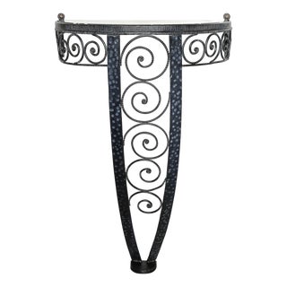 Art Deco Demilune Wrought Iron Spiral Motif & Porto Marble Inset Console Table For Sale