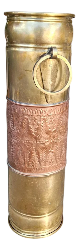 Antique Brass & Copper Repoussé Umbrella Stand – Early 20th C. Hand‑Hammered Stick Holder