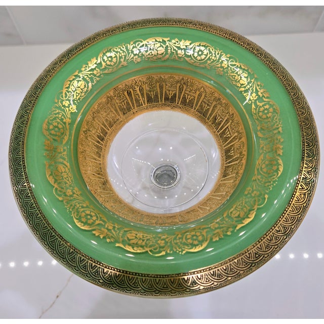 Art Deco 1930s Bohemian Green & Gold Compote, Moser Style For Sale - Image 4 of 11