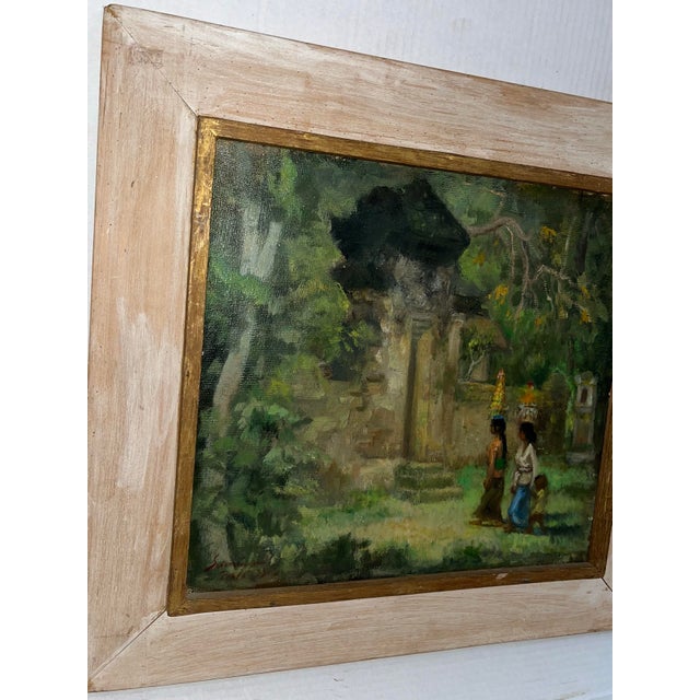 Wood 1970’s Oil on Canvas Bali Painting With Women and Child For Sale - Image 7 of 11