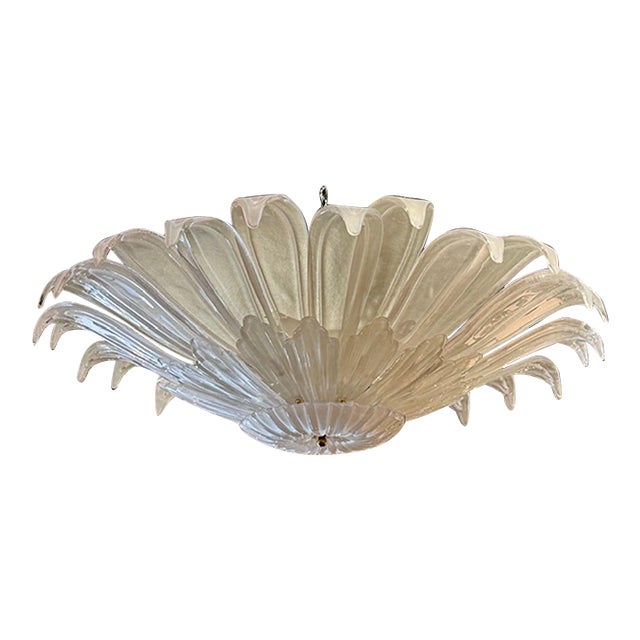 Modern Murano Frost Glass Flower Form Flush Mount Chandelier For Sale