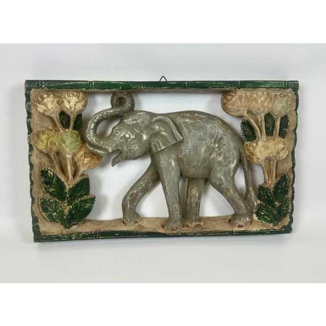 Thai Hand-Painted Wooden Elephant Wall Relief, 1960s For Sale - Image 11 of 11