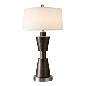 Late 20th Century Large Architectural Brutalist Table Lamp in Aged Bronze Finish – 36″ Sculptural Statement Lamp