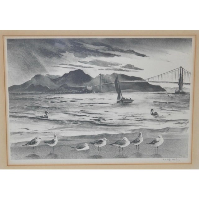 Adolph Dehn "Golden Gate" Lithograph c.1940 Fine pencil signed lithograph issued by Associated American Artists, New York...