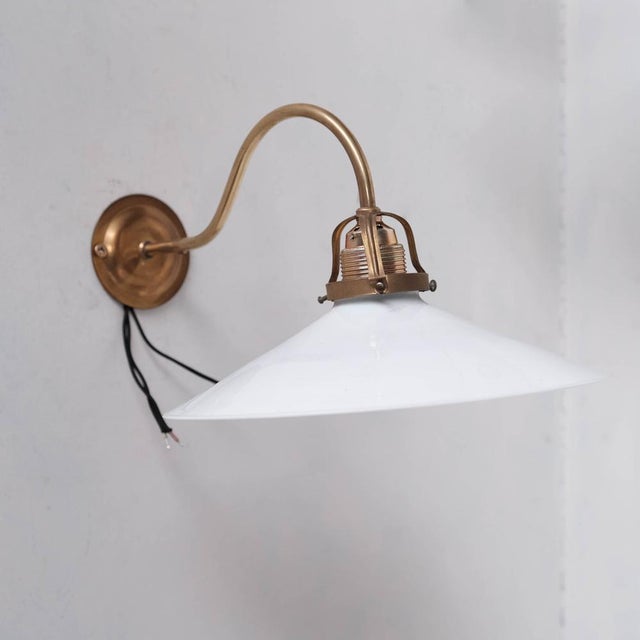Opaline, Brass and Reflective Glass Wall Light For Sale - Image 9 of 9