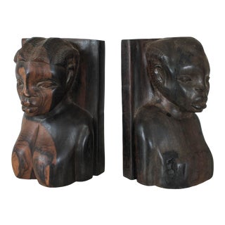 Carved Wood Tribal Bookends For Sale