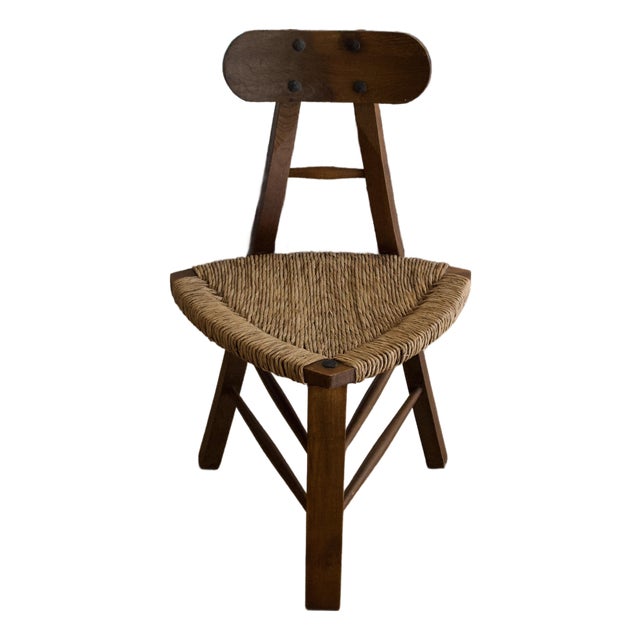 Architectural Oak & Rush Chair, Early 20th Century For Sale