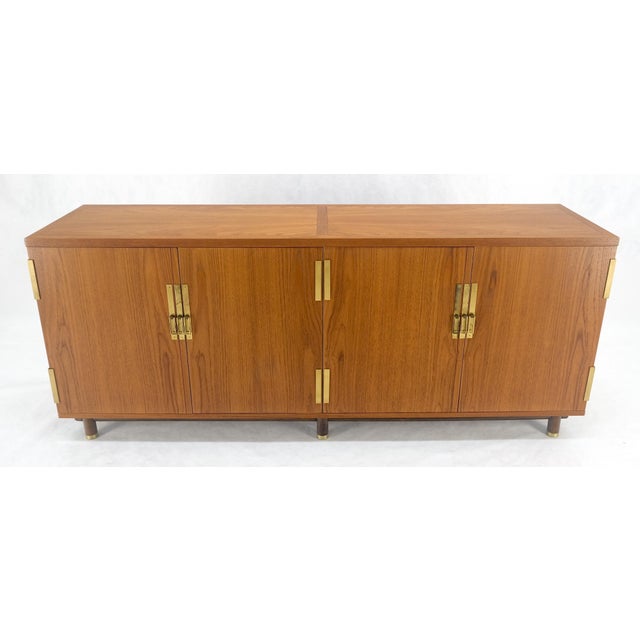 Baker Teak & Brass Double Door Compartment 4 Drawers Credenza Dresser For Sale - Image 9 of 12