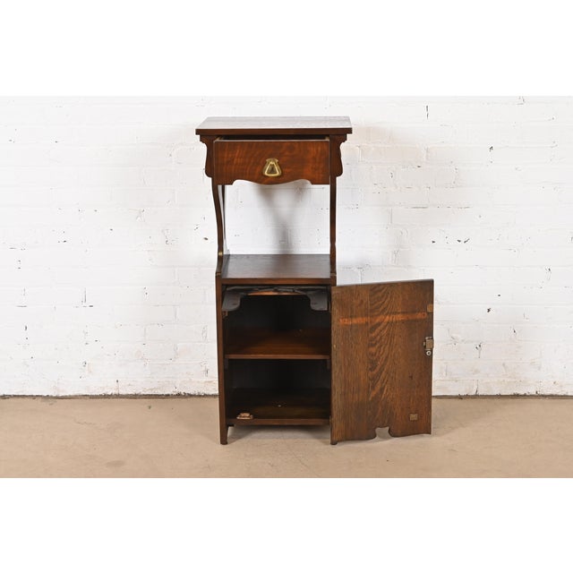 Early 20th Century Stickley Brothers Style Antique Mission Oak Arts & Crafts Cellarette or Smoker Stand, Circa 1910 For Sale - Image 5 of 12