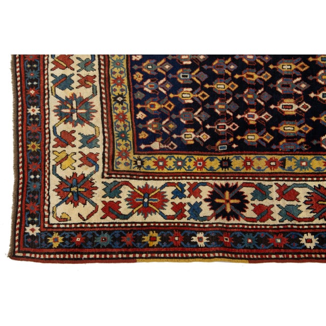 Vintage Kazak Caucasian Wool Runner in Blue With Multicolor Allover Design For Sale - Image 4 of 8