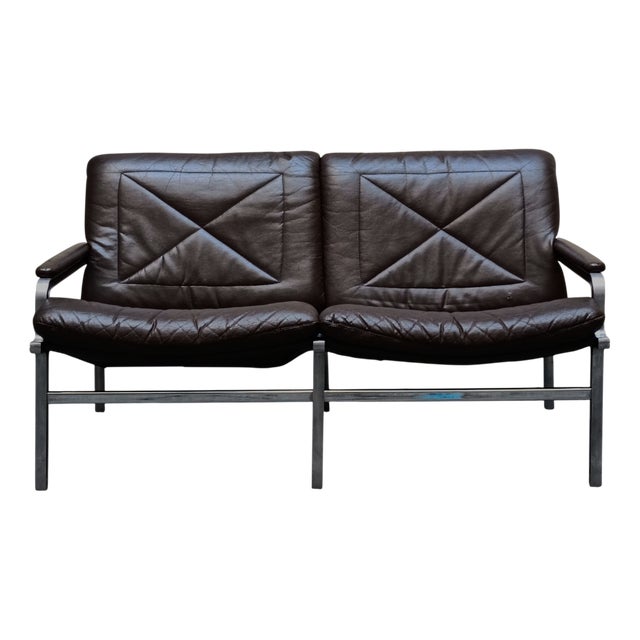 Vintage Two-Seater Leather Sofa by Andre Vandenbeuck for Strassle International, 1960s For Sale