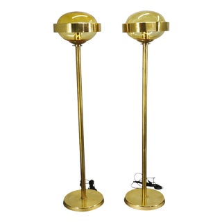 Vintage Brass and Amber Glass Floor Lamps by Kamenický Šenov, 1970s, Set of 2 For Sale