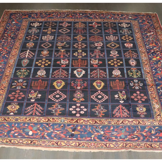 Early 20th Century Square Garden Design Persian Bakhtiari Rug - 11'8" x 12'5" For Sale - Image 10 of 13