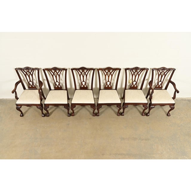 Late 20th Century Drexel Heritage Chippendale Carved Mahogany Dining Chairs, Set of Six For Sale - Image 5 of 14