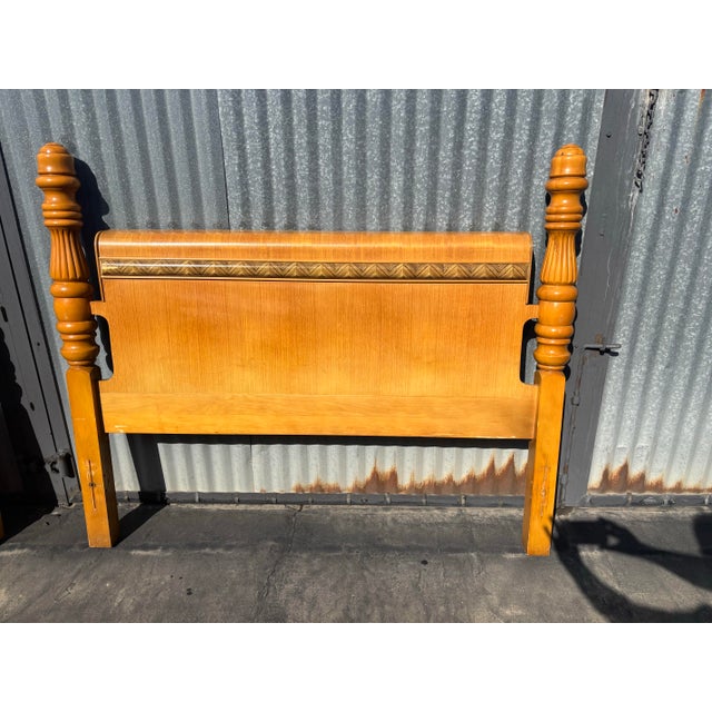 1930s Vintage Full Size Art Deco Wooden Headboard and Footboard For Sale - Image 4 of 9