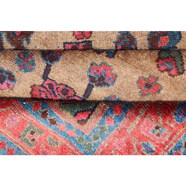 Antique Persian Hamadan Long Runner With Geometric Motifs in Light Camel Field For Sale - Image 12 of 13