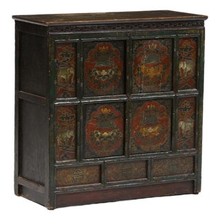 Mid 20th Century Tibetan Paint Decorated Storage Cabinet For Sale