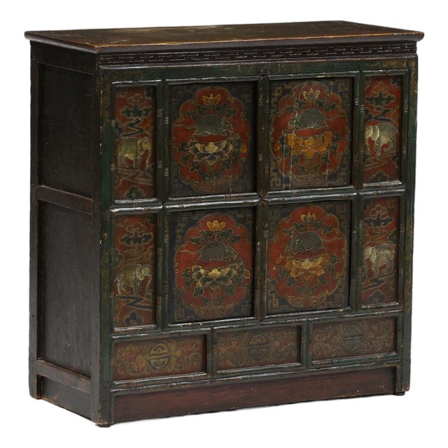 Mid 20th Century Tibetan Paint Decorated Storage Cabinet For Sale
