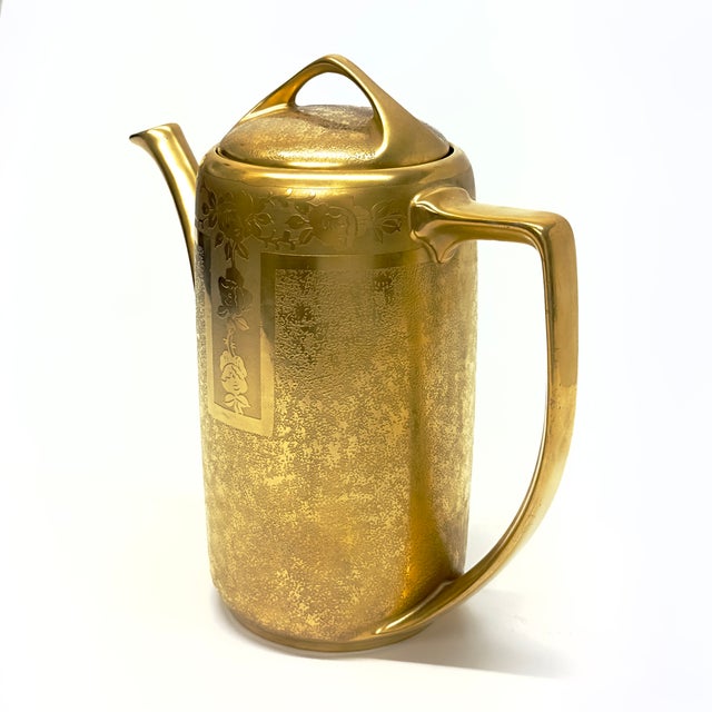Exquisite Vintage Allover Gold Embellished Porcelain Coffee Pot Signed Nara Hendric 1937 For Sale - Image 4 of 14
