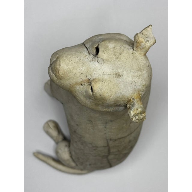Vintage Hand-Modelled Studio Pottery American Pit Bull Terrier Dog Sculpture With Ivory Raku-Inspired Surface For Sale - Image 9 of 10
