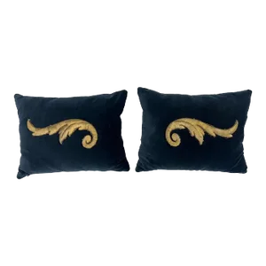 Pair of Custom Gold Metallic Appliqued Pillows by Mla